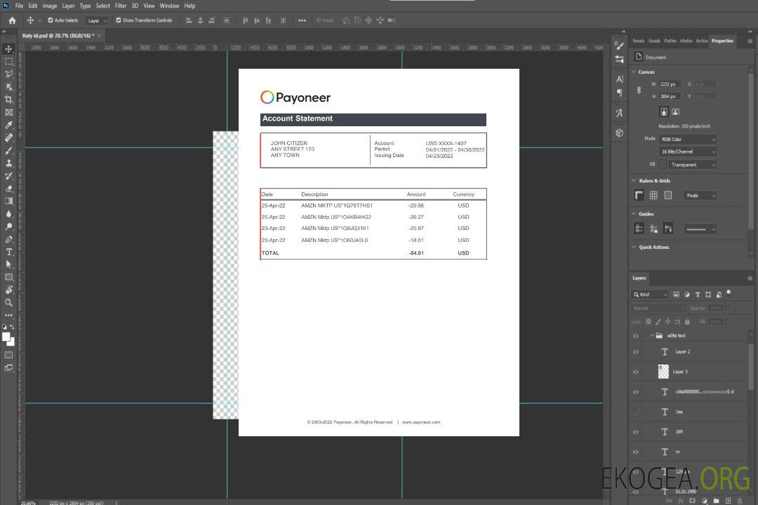 USA Payoneer xls template